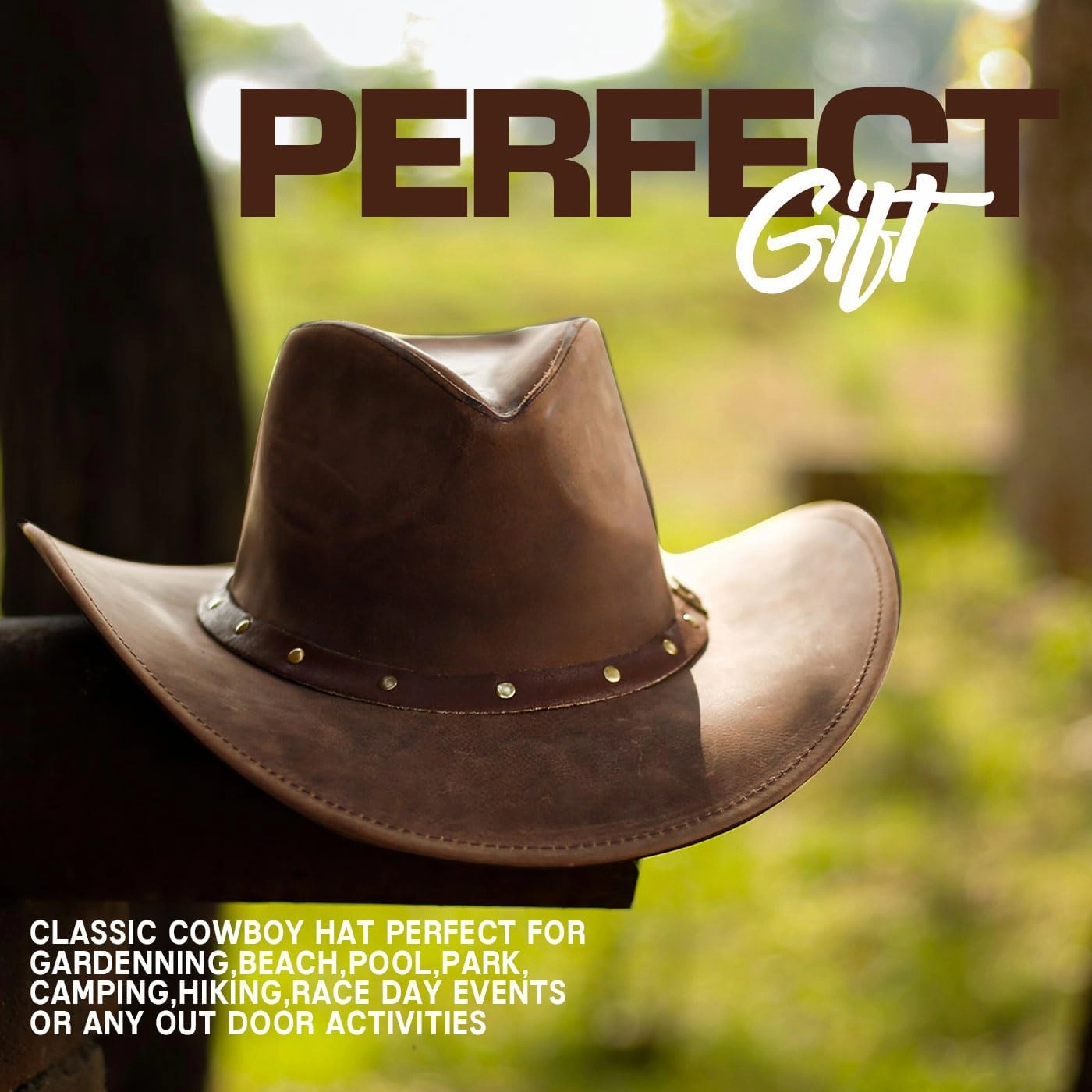 Block Grain Leather Cowboy Hat for Men Women Shape able into Out Back hat Durable Leather Hats for Men | Western hat