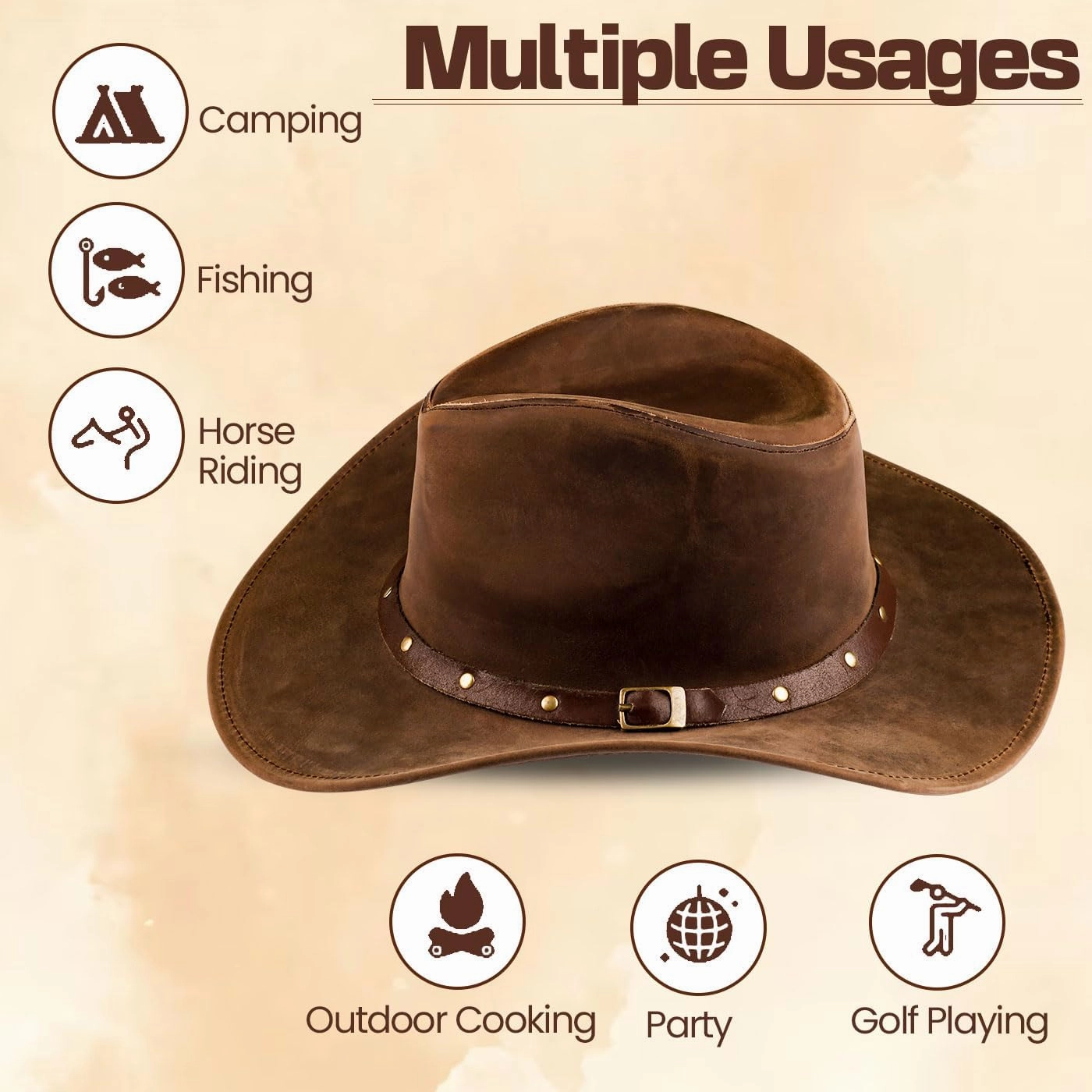 Block Grain Leather Cowboy Hat for Men Women Shape able into Out Back hat Durable Leather Hats for Men | Western hat