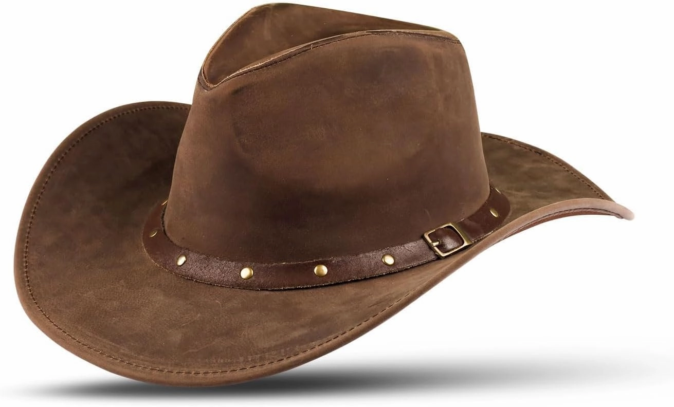 Block Grain Leather Cowboy Hat for Men Women Shape able into Out Back hat Durable Leather Hats for Men | Western hat