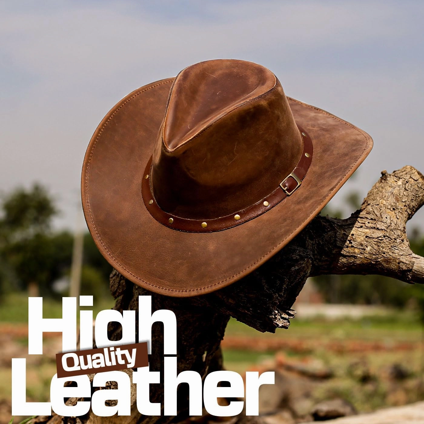 Block Grain Leather Cowboy Hat for Men Women Shape able into Out Back hat Durable Leather Hats for Men | Western hat