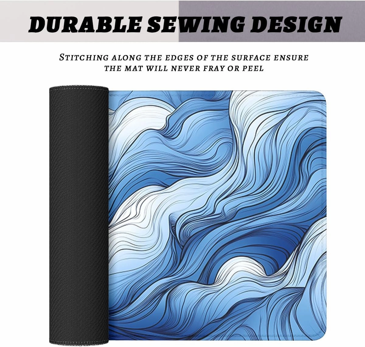 Blue White Sea Waves Desk Pad Mouse Pad Abstract Cloud Fog Art Extended Gaming Mouse Pad Mat with Stitched Edge Non-Slip Base Big Mouse Pad Office Computer Keyboard Laptop Home 31.5"x11.8"