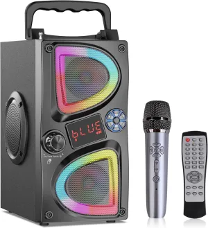 Bluetooth Speaker, 60W(Peak) Wireless Portable Small Home Party Speakers with Double Subwoofer Deep Bass, FM Radio, Lights, Remote, 80dB Loud Stereo Sound Boombox for Outdoor Camping Gifts