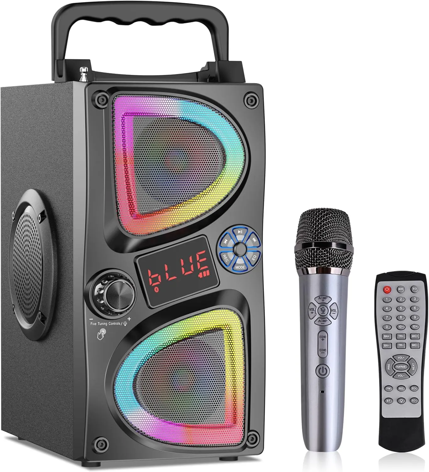 Bluetooth Speaker, 60W(Peak) Wireless Portable Small Home Party Speakers with Double Subwoofer Deep Bass, FM Radio, Lights, Remote, 80dB Loud Stereo Sound Boombox for Outdoor Camping Gifts