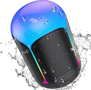 Bluetooth Speaker, Vibe Portable Wireless Speaker with RGB LED Light, IPX7 Waterproof, Rich Bass, APP Control, Bluetooth 5.0 for Party Beach Outdoor - Black