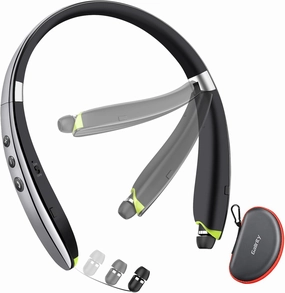 Bluetooth Headset, 2025 Upgraded Neckband Bluetooth Headphones with Retractable Earbuds, Noise Cancelling Stereo Earphones with Mic, Foldable Wireless Headphones for Sports Office with Carry Case