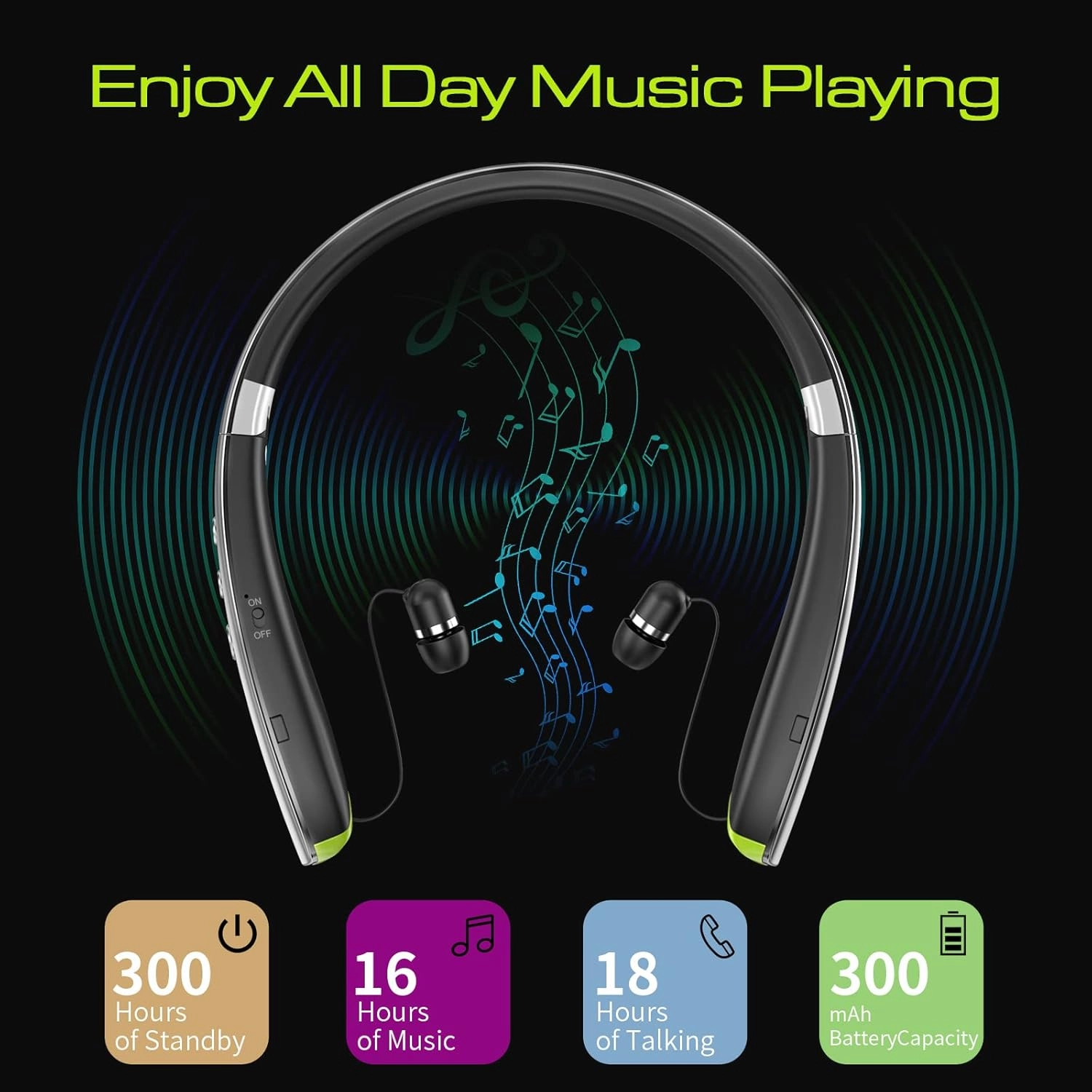 Bluetooth Headset, 2025 Upgraded Neckband Bluetooth Headphones with Retractable Earbuds, Noise Cancelling Stereo Earphones with Mic, Foldable Wireless Headphones for Sports Office with Carry Case