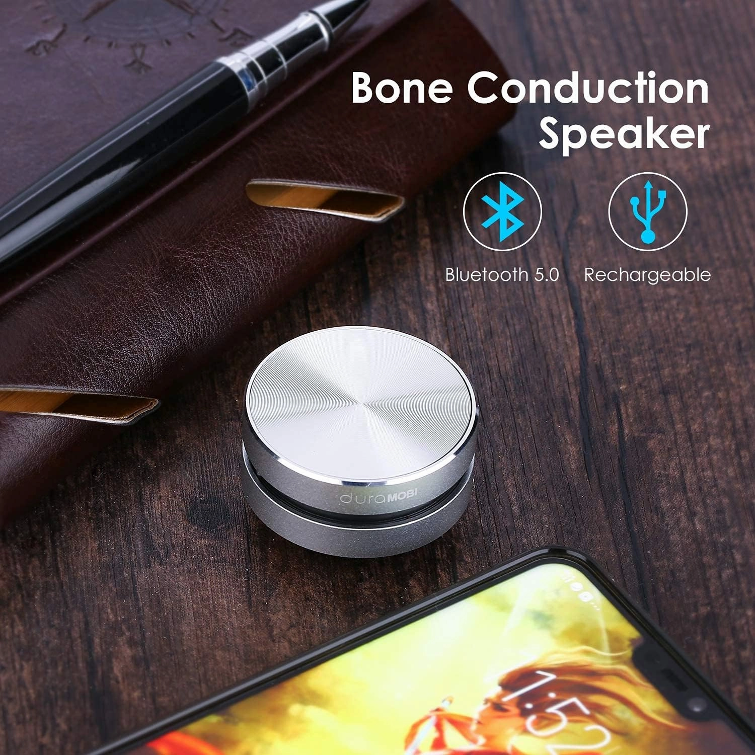Bluetooth Mini Speaker Bone Conduction Portable Wireless Speaker Stereo Bass Sound Creative Portable Speakers Mini Size Music Player for Home,Outdoor,Travel (Silver)