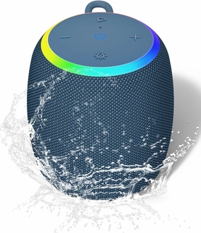 Bluetooth Speaker, Portable Wireless with 15W Stereo Sound, IPX6 Waterproof, BT 5.3, LED Light, TWS Pairing, 12H Playtime Shower Speakers for Home Outdoor Party Beach(Blue)