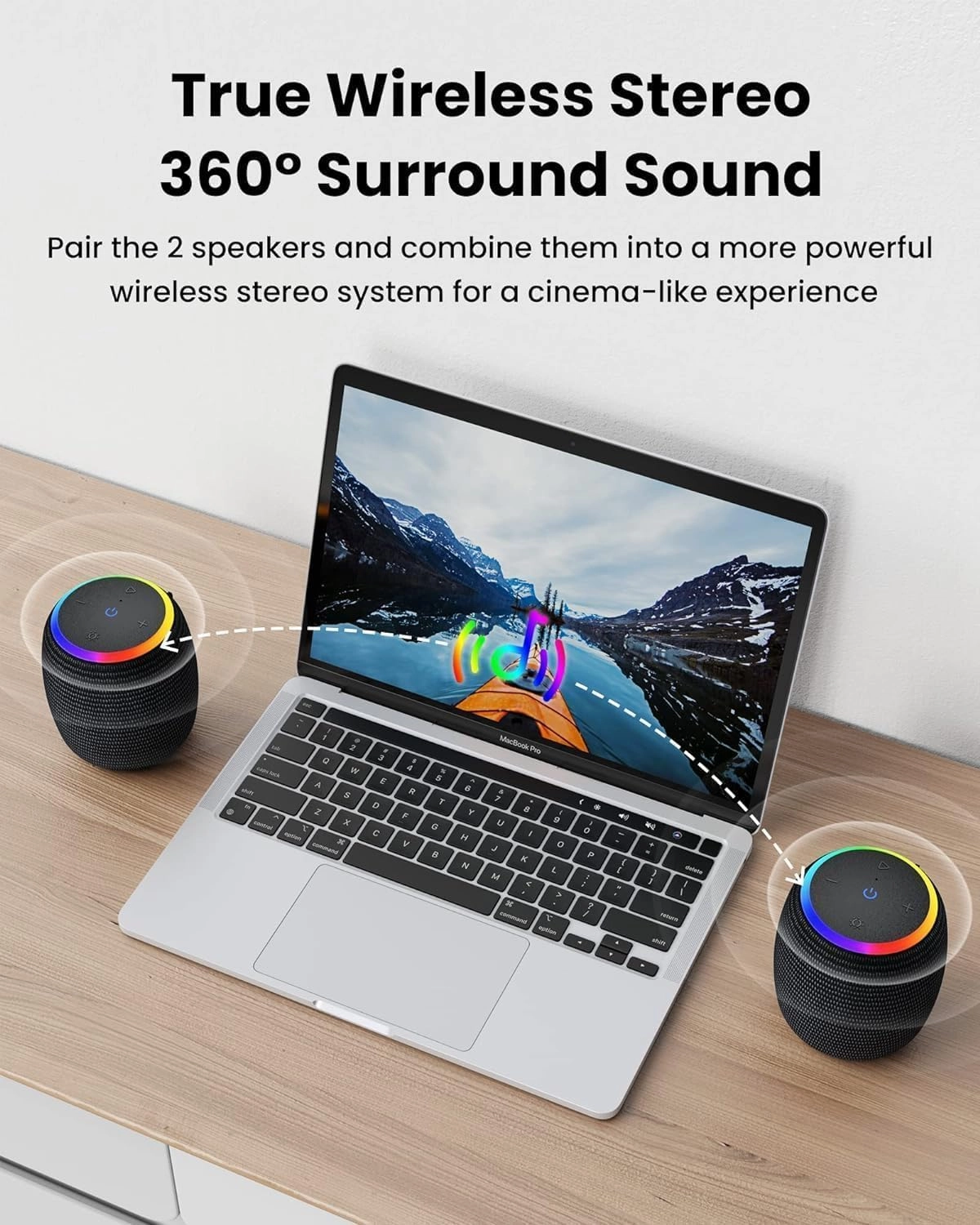 Bluetooth Speaker, Portable Wireless with 15W Stereo Sound, IPX6 Waterproof, BT 5.3, LED Light, TWS Pairing, 12H Playtime Shower Speakers for Home Outdoor Party Beach(Blue)