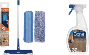 Bona Premium Microfiber Floor Mop - Includes Microfiber Cleaning Pad and Dusting Pad   Bona Hardwood Floor Cleaner Spray - 32 fl oz - Unscented