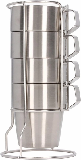 BORDSTRACT Mug Set, 304 Stainless Steel Folding Mug Set Double Camping Mugs with Stand for Outdoor Picnic Camping Mountaineering Skiing