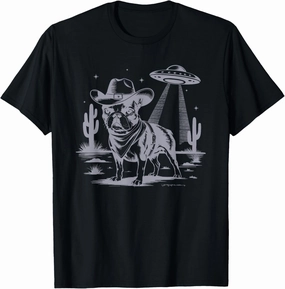 Boston Terrier UFO Cowboy Dog Mom Dad Alien T-Shirt