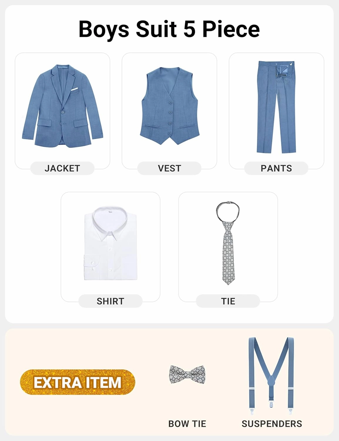 Boys' Formal Dresswear Suits Set, with Suspenders, Adjustable Waist
