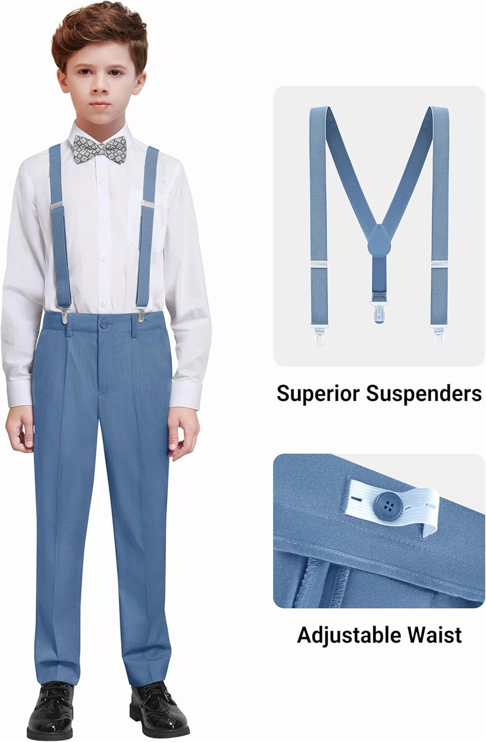 Boys' Formal Dresswear Suits Set, with Suspenders, Adjustable Waist