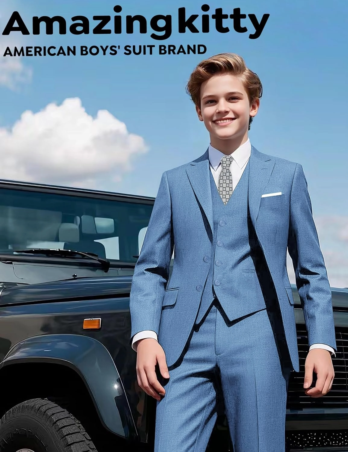 Boys' Formal Dresswear Suits Set, with Suspenders, Adjustable Waist
