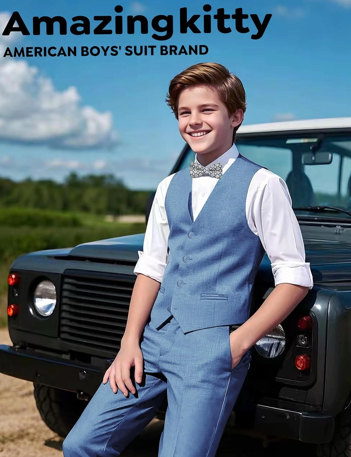 Boys' Formal Dresswear Suits Set, with Suspenders, Adjustable Waist
