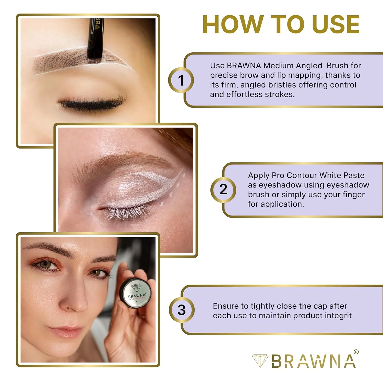 BRAWNA Eyebrow Mapping Kit - 1 Countour White Mapping Paste, 1 White Mapping String, 2 Angled Eyebrow Brush - Brow Mapping Supplies - PMU & Microblading Supply