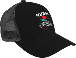 Breathable Nurse I'm Here to Save Your Ass Not Kiss It Baseball Cap for Men Women Trucker Hats Outdoors Adjustable Mesh Fashion Dad Hat Black