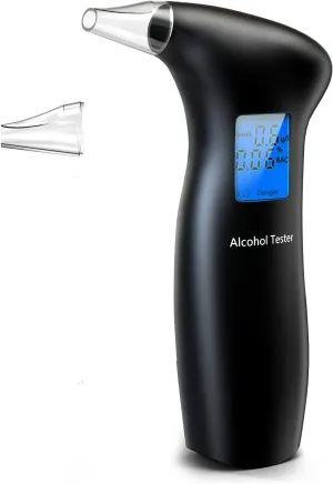 Breathalyzer, Portable Breathalyzer for Alcohol – Digital Alcohol Tester for Personal & Professional Use, LCD Display & Safety Alerts (BAC & g/l Units) with 1 Reusable Mouthpieces