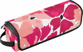 Bright Pink Flowers Hair Tools Travel Bag with Heat Resistant Mat Curling Iron Flat Iron Carrying Case for Women
