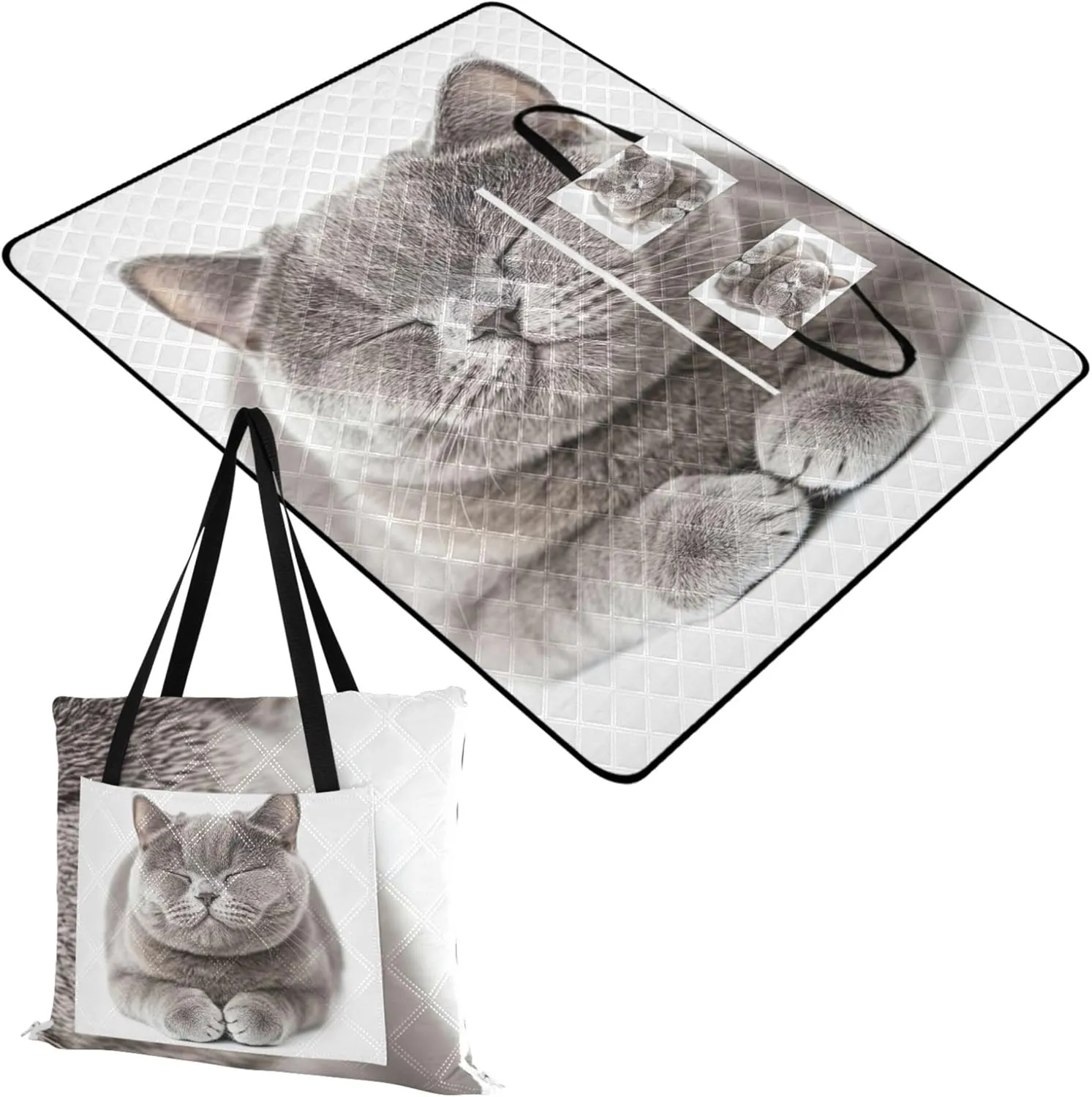 British Shorthair Cat Waterproof Beach Blanket Sandproof, Outdoor Blanket for Grass Picnic Accessories Foldable, 80" x 60"