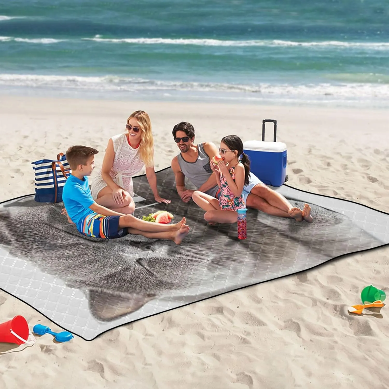 British Shorthair Cat Waterproof Beach Blanket Sandproof, Outdoor Blanket for Grass Picnic Accessories Foldable, 80" x 60"