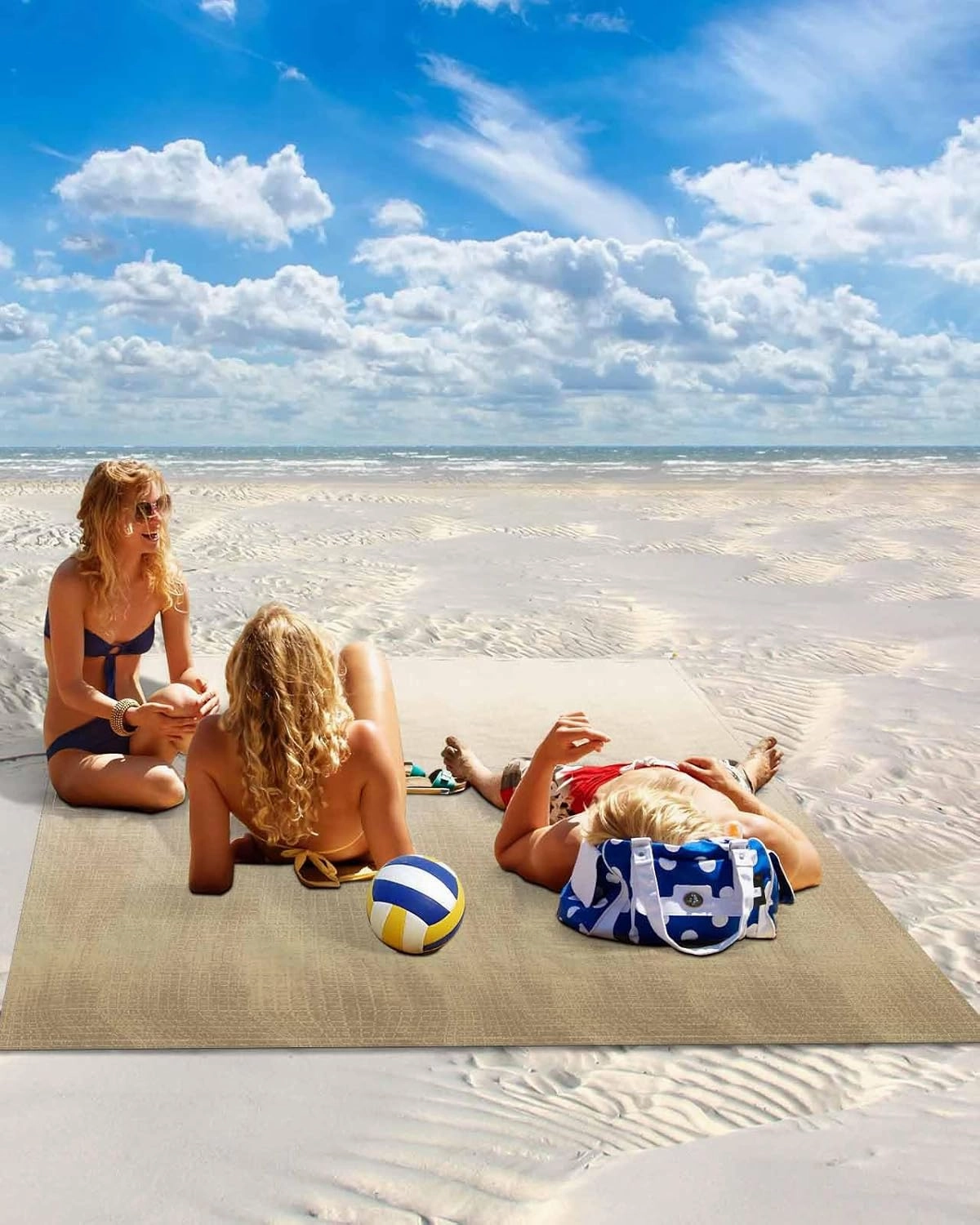 Brown Beige Beach Blanket Large with Stakes Waterproof Sandproof, Gradient Monochrome Modern Country Foldable Beach Mat with Corner Pockets for Outdoor Travel Camping Hiking Picnic Essentials 83"x79"