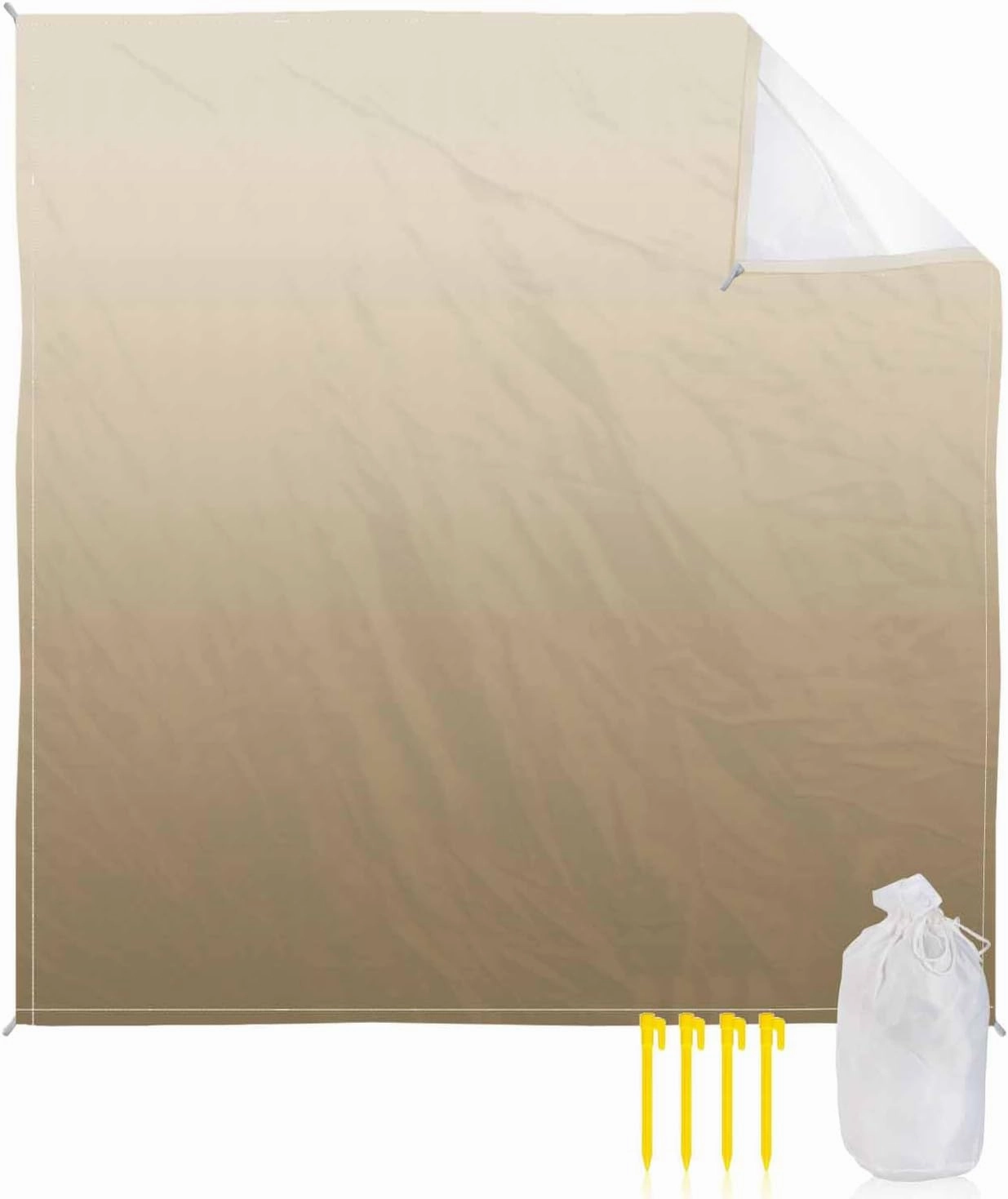 Brown Beige Beach Blanket Large with Stakes Waterproof Sandproof, Gradient Monochrome Modern Country Foldable Beach Mat with Corner Pockets for Outdoor Travel Camping Hiking Picnic Essentials 83"x79"