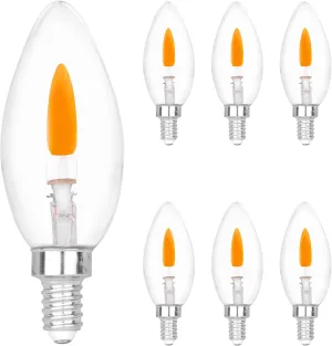 C35 Flame Tip Flicker Bulbs - Crystal Clear Candle Light with Orange Glow Effect for Halloween/Christmas, E12 Chandelier Replacement Bulbs, 6-Pack (C35E12 Clear)