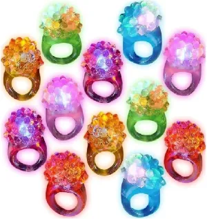 C&H Solutions Novelty 96 ct Flashing LED Bumpy Rings Blinking Soft Jelly Glow By C&H®