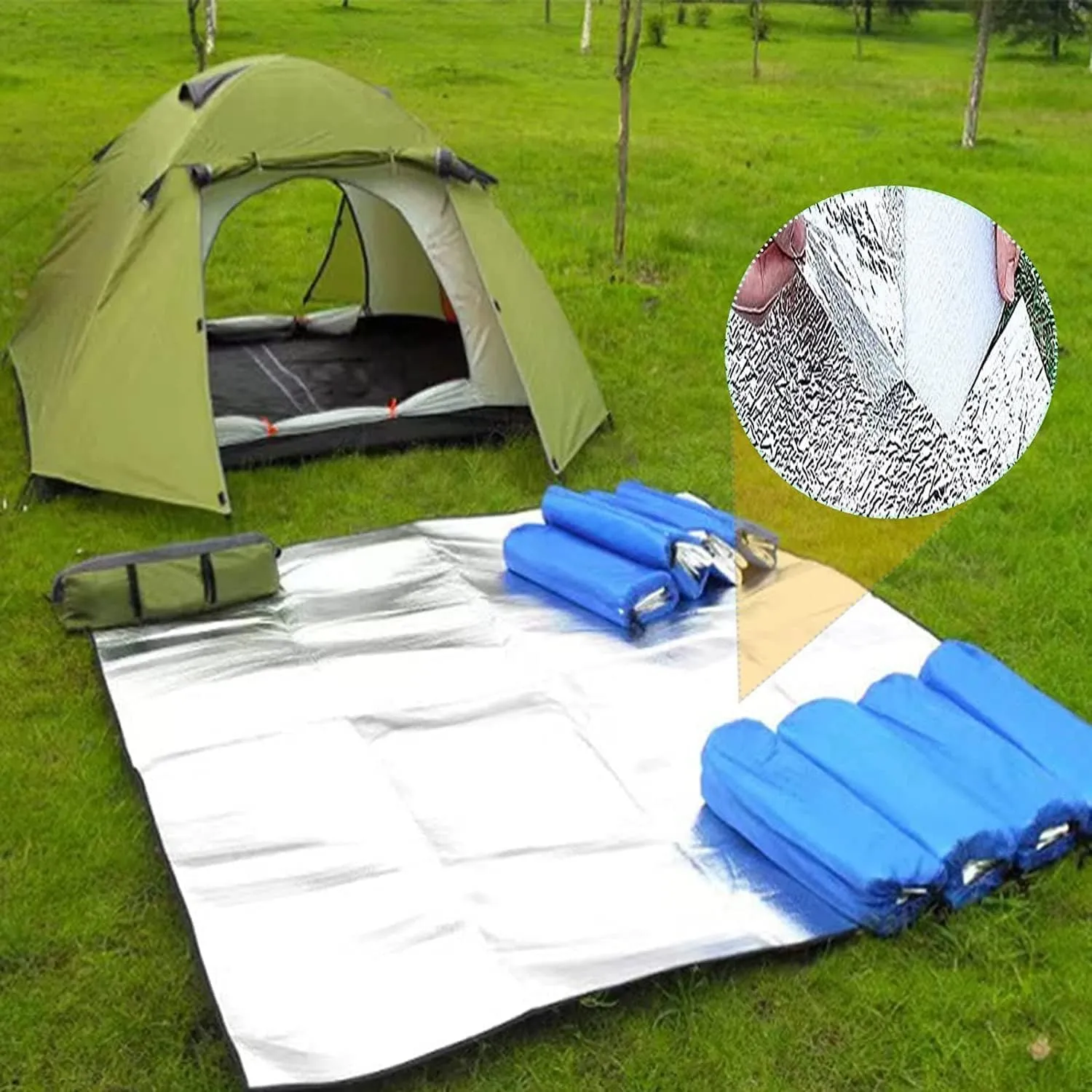 Camping Sleeping Pad Foam Foil Blanket Camping Foam Pad Insulating Foil Mat Sleeping Tent Pad Thermal Sleeping Mattress Mat Pad Waterproof Aluminum Foil Outdoor Camping Mat with Carrying Bag