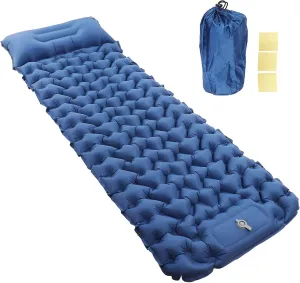Camping Sleeping Pad Lightweight Navy Blue Inflatable Double Mattress with Storage Bag Outdoor Hiking