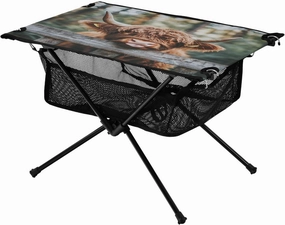 Camping Table Lightweight Portable Folding Table with Mesh Storage Net Scottish Highland Cow Tongue Ideal for Camping Hiking Beach Picnic Travel Backyard
