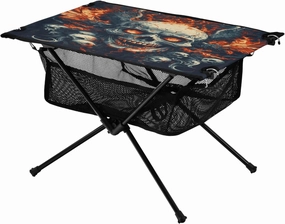 Camping Table Lightweight Portable Folding Table with Mesh Storage Net Skull Fire Ideal for Camping Hiking Beach Picnic Travel Backyard