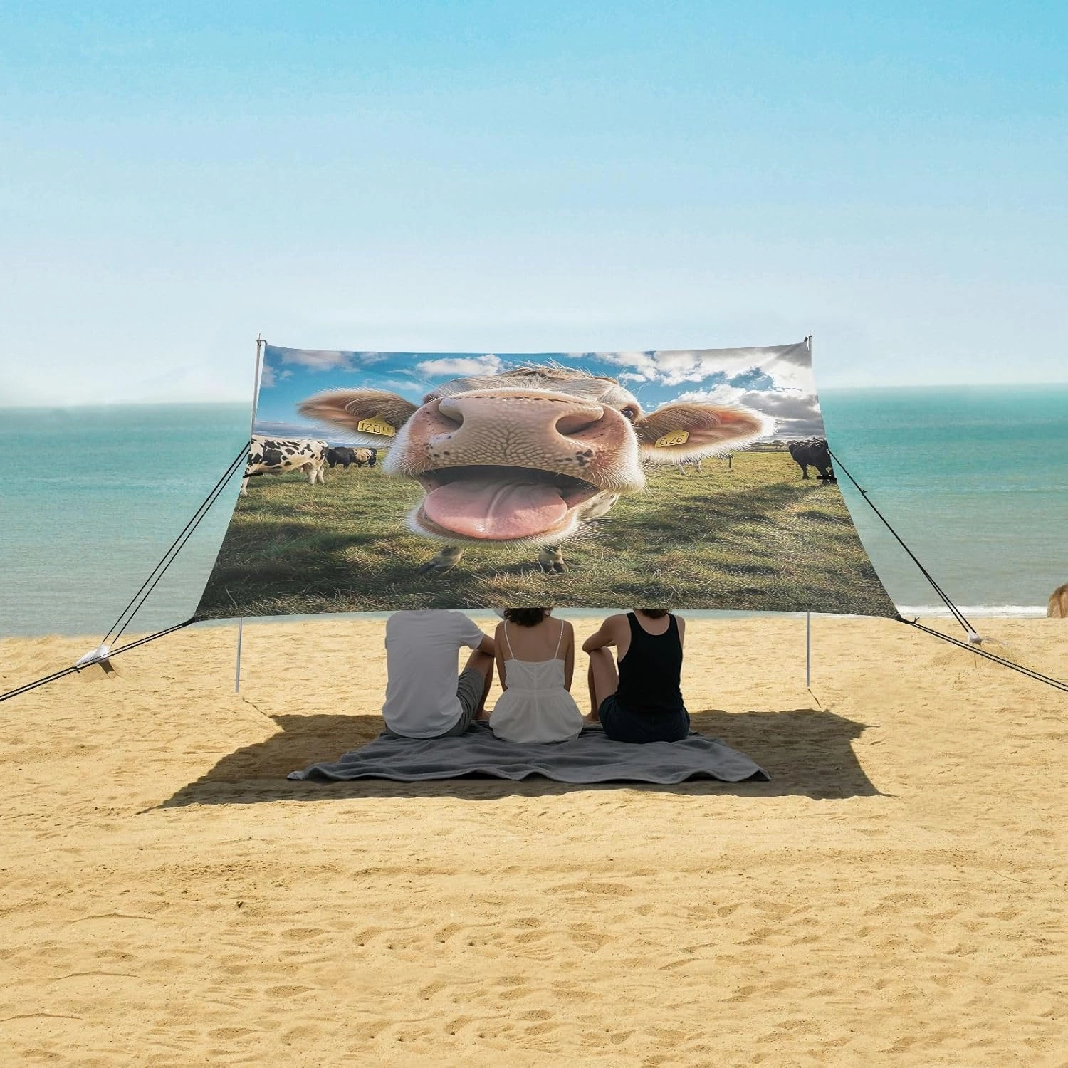 Canopy Tent Beach Outdoor Patio Sun Shade 9.2 × 10.5 FT Print Portable Camping Shelter Cute Happy Cows Canopies with Poles Sand Anchor