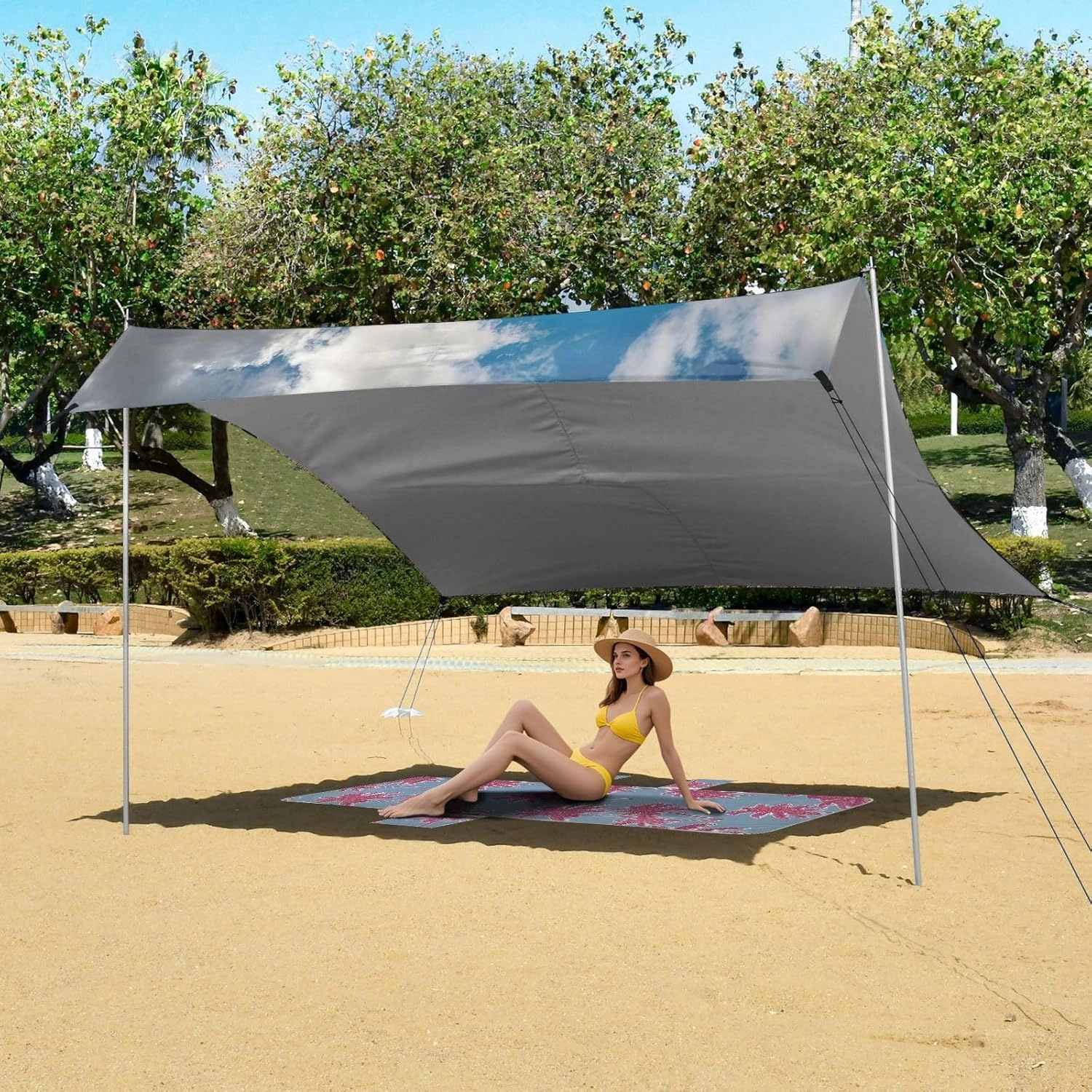 Canopy Tent Beach Outdoor Patio Sun Shade 9.2 × 10.5 FT Print Portable Camping Shelter Cute Happy Cows Canopies with Poles Sand Anchor