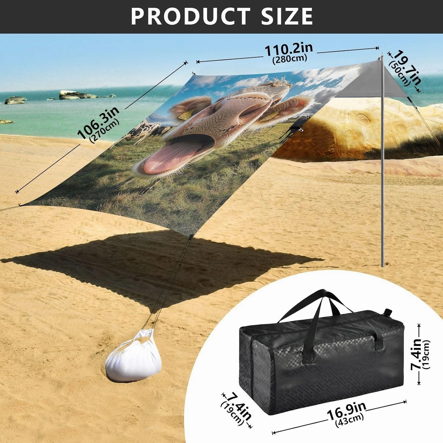 Canopy Tent Beach Outdoor Patio Sun Shade 9.2 × 10.5 FT Print Portable Camping Shelter Cute Happy Cows Canopies with Poles Sand Anchor