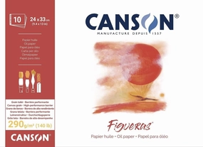 Canson Figueras Oil & Acrylic 290gsm Paper pad Including 10 Sheets, Size:33x24cm, Canvas-Like Texture