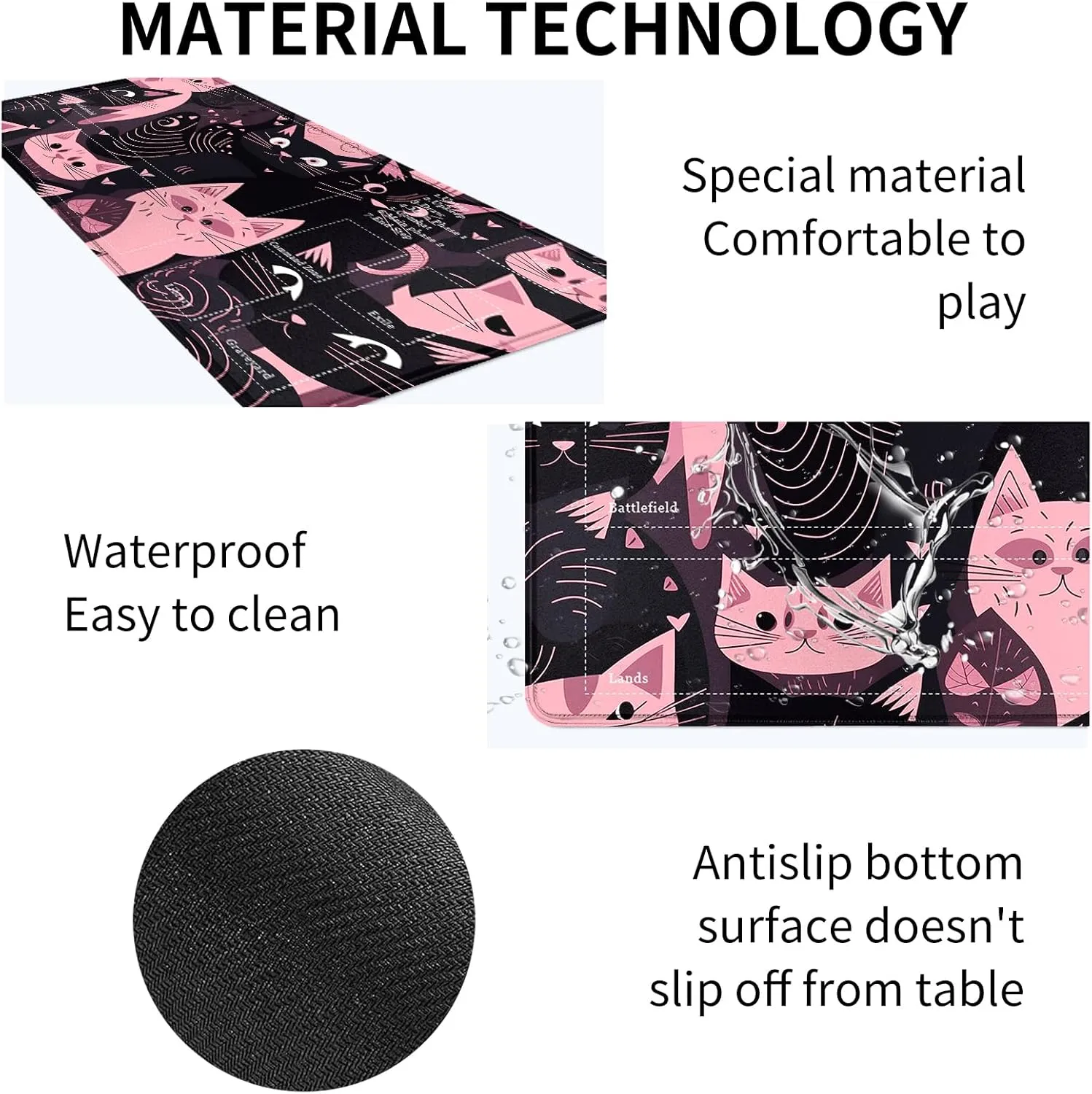 Card Mat for MTG & TCG Playmat Mouse Pad,24" x 14" Game Mat for MTG RPG CCG Trading Card Game Playmats Table Mat Perfect for Card Games Video Games Computer Office,Black and Pink Kitty