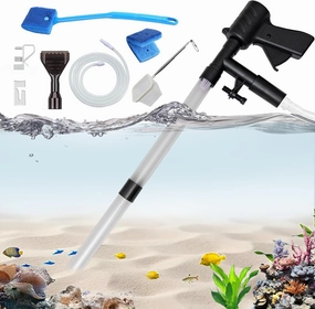 Carefree Fish Aquarium Gravel Cleaner 15~30In with 6Ft Water Hose Fish Tank Water Changer Sand Vacuum with Skimmer Net and Long Handle Sponge Alage Scraper