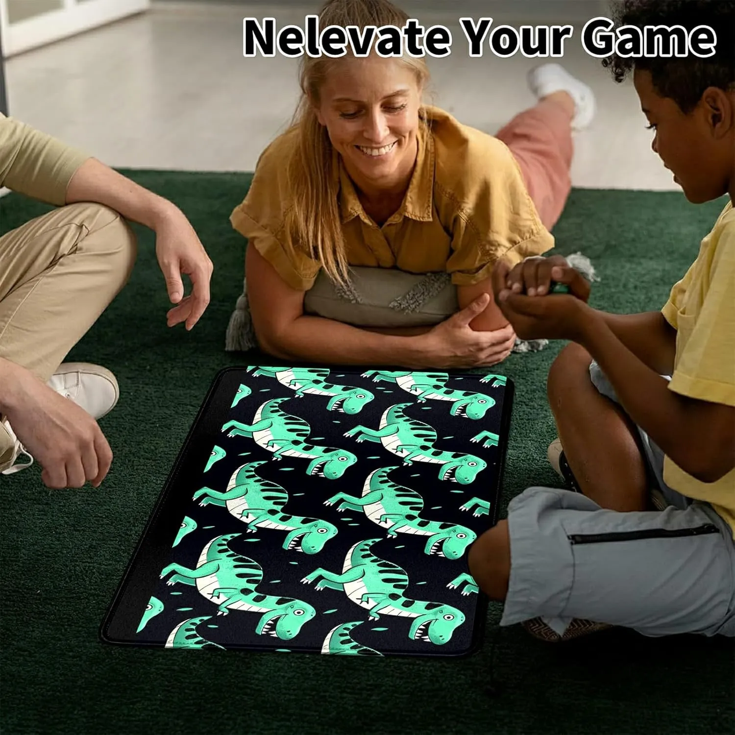 Cartoonstyle Dinosaur Card Mat for MTG & TCG Playmat Mouse Pad,23.6" x 13.8" Game Mat Trading Card Game Playmats Table Mat Perfect for Card Games Video Games Computer Office