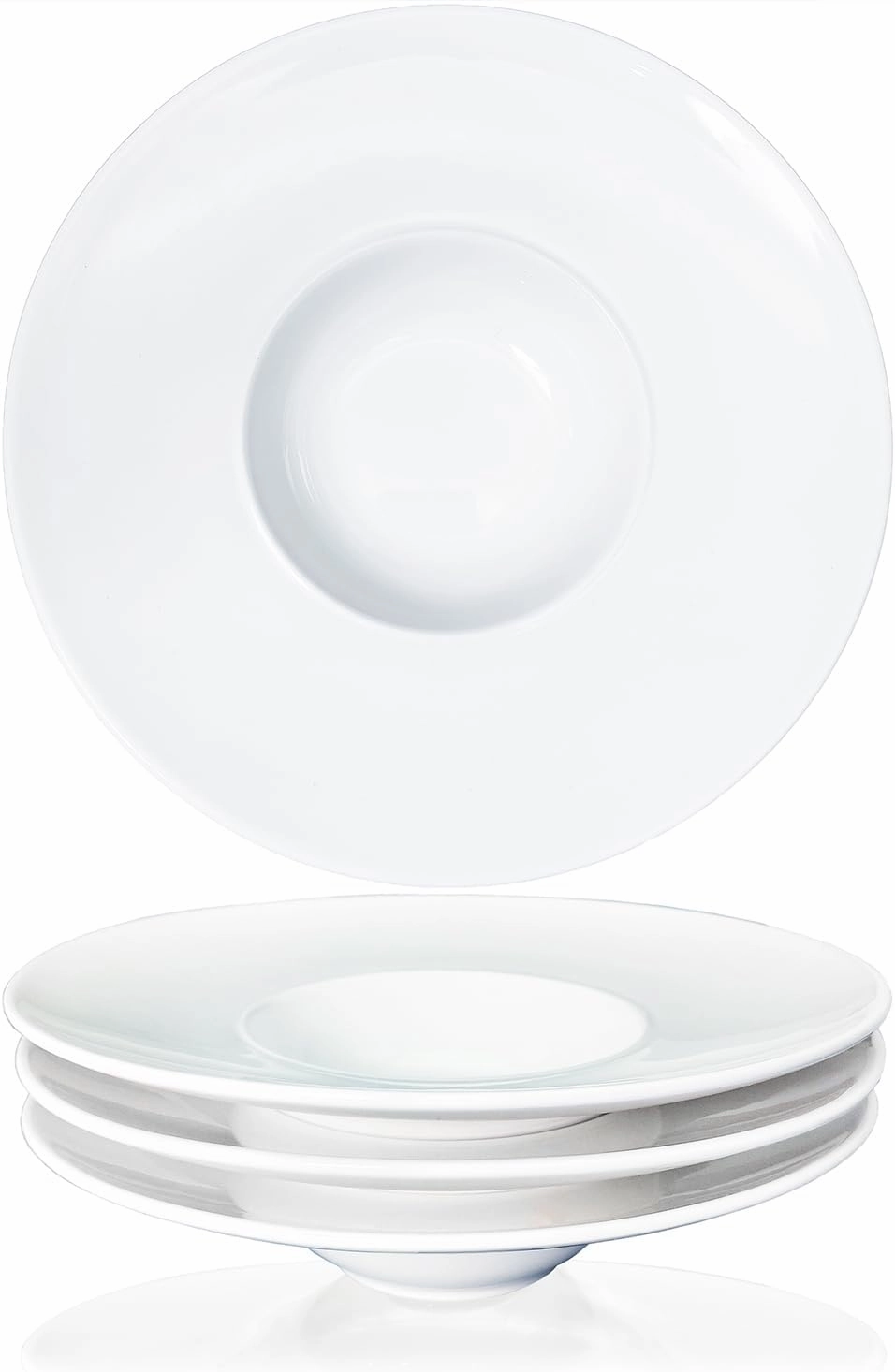 Ceramics Rimmed Soup Bowls 5.1 oz, White 8.5 inch Exquisite small soup plate Set of 4, Pasta plates With Rim is the best choice for hotels, kitchens, fine restaurants and gourmets