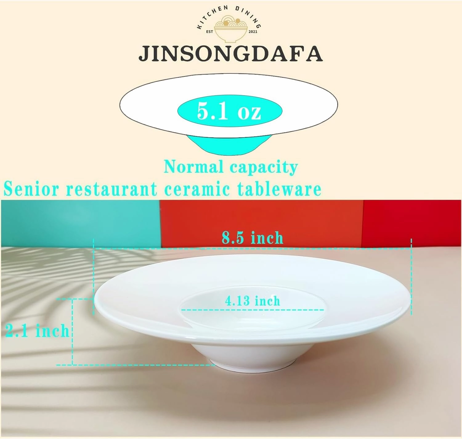Ceramics Rimmed Soup Bowls 5.1 oz, White 8.5 inch Exquisite small soup plate Set of 4, Pasta plates With Rim is the best choice for hotels, kitchens, fine restaurants and gourmets
