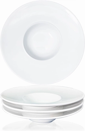 Ceramics Rimmed Soup Bowls 5.1 oz, White 8.5 inch Exquisite small soup plate Set of 4, Pasta plates With Rim is the best choice for hotels, kitchens, fine restaurants and gourmets