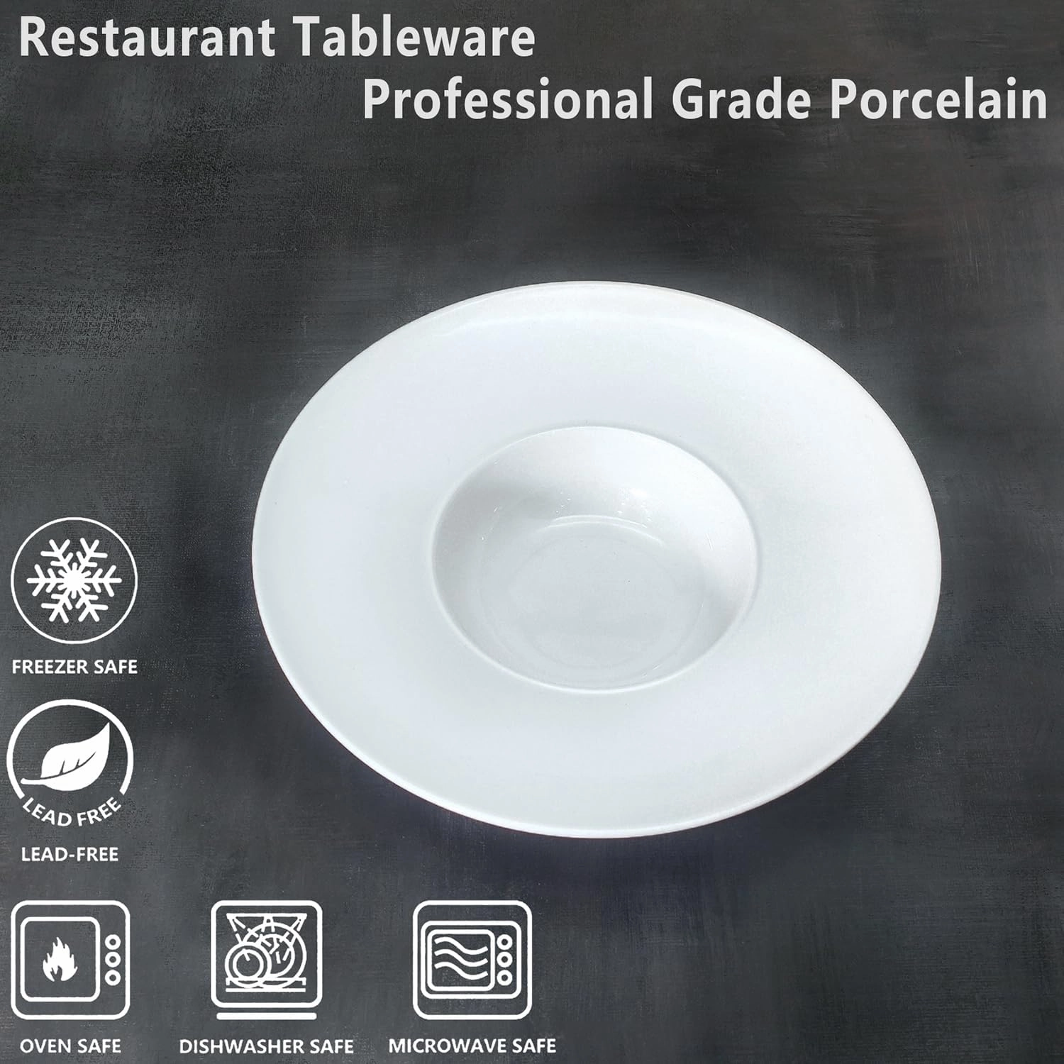 Ceramics Rimmed Soup Bowls 5.1 oz, White 8.5 inch Exquisite small soup plate Set of 4, Pasta plates With Rim is the best choice for hotels, kitchens, fine restaurants and gourmets