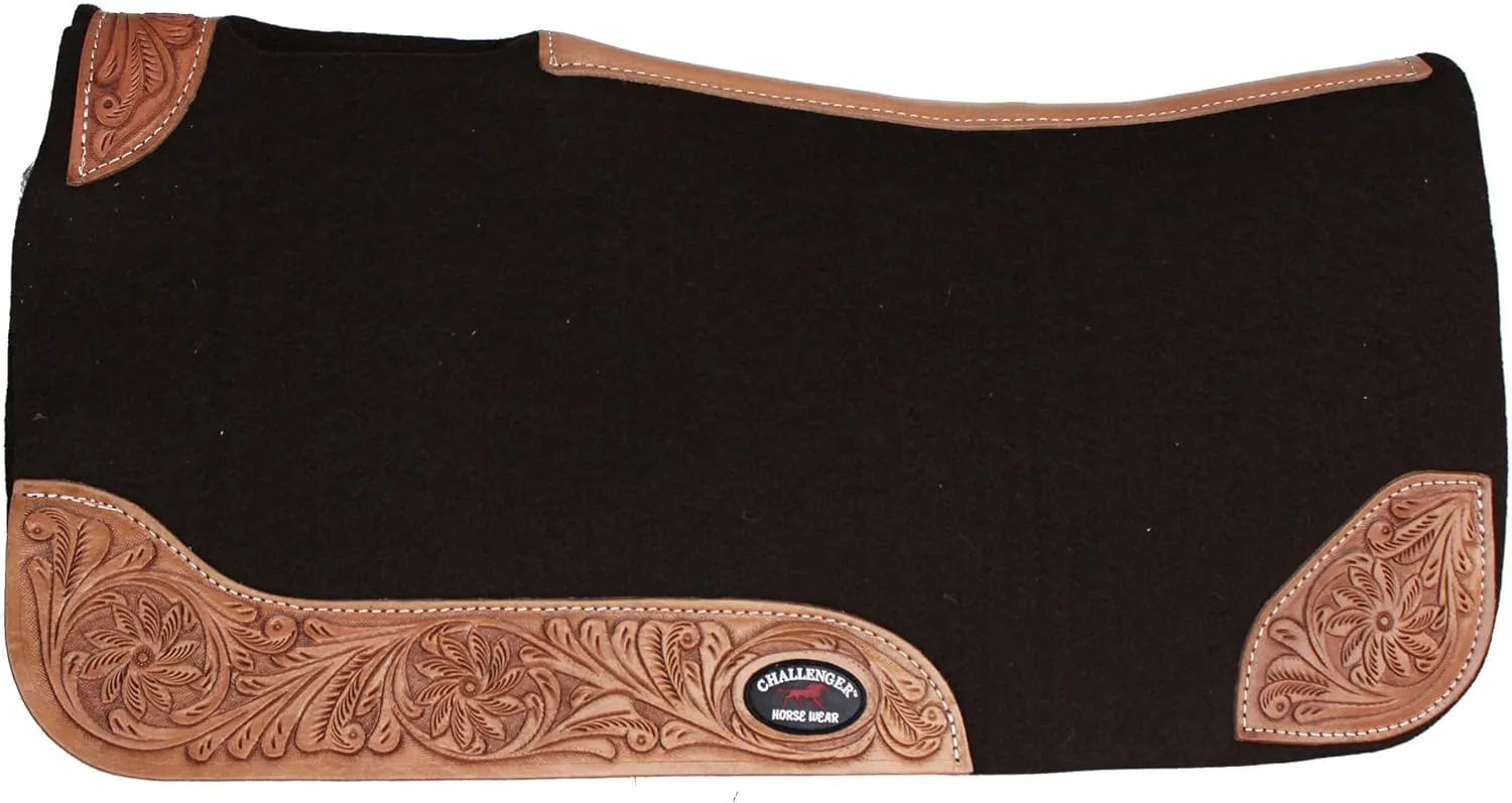 CHALLENGER Horse Saddle PAD Western Contoured Wool Felt Moisture Wicking Brown 39RT03