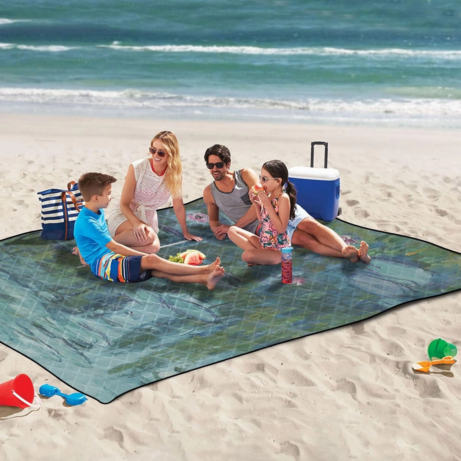 CHIFIGNO Water Lilies Claude Monet Painting Oversized Beach Blanket Waterproof, Outdoor Blankets for Grass Picnic Supplies Foldable Mat, 80" x 60"