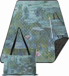 CHIFIGNO Water Lilies Claude Monet Painting Oversized Beach Blanket Waterproof, Outdoor Blankets for Grass Picnic Supplies Foldable Mat, 80" x 60"
