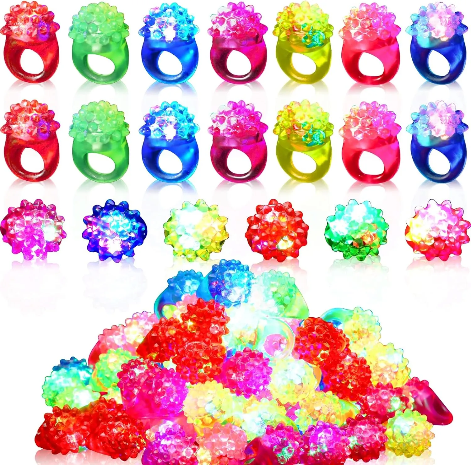Chivao 50 Pack Flashing LED Light up Rings Colorful Bumpy Jelly Rubber Glow in the Dark Rings for Party Favors Gifts Concert Shows Raves Eggs Filler