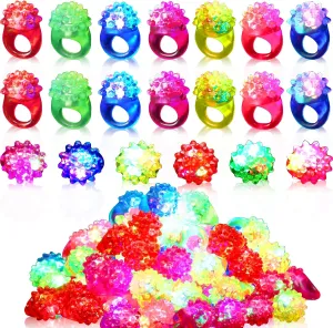 Chivao 50 Pack Flashing LED Light up Rings Colorful Bumpy Jelly Rubber Glow in the Dark Rings for Party Favors Gifts Concert Shows Raves Eggs Filler